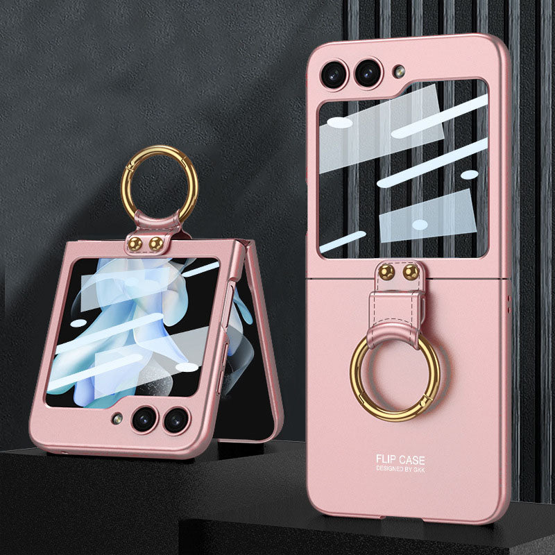 Electroplated Samsung Galaxy Z Flip 5 Case with Front Screen Tempered Glass Protector and Ring
