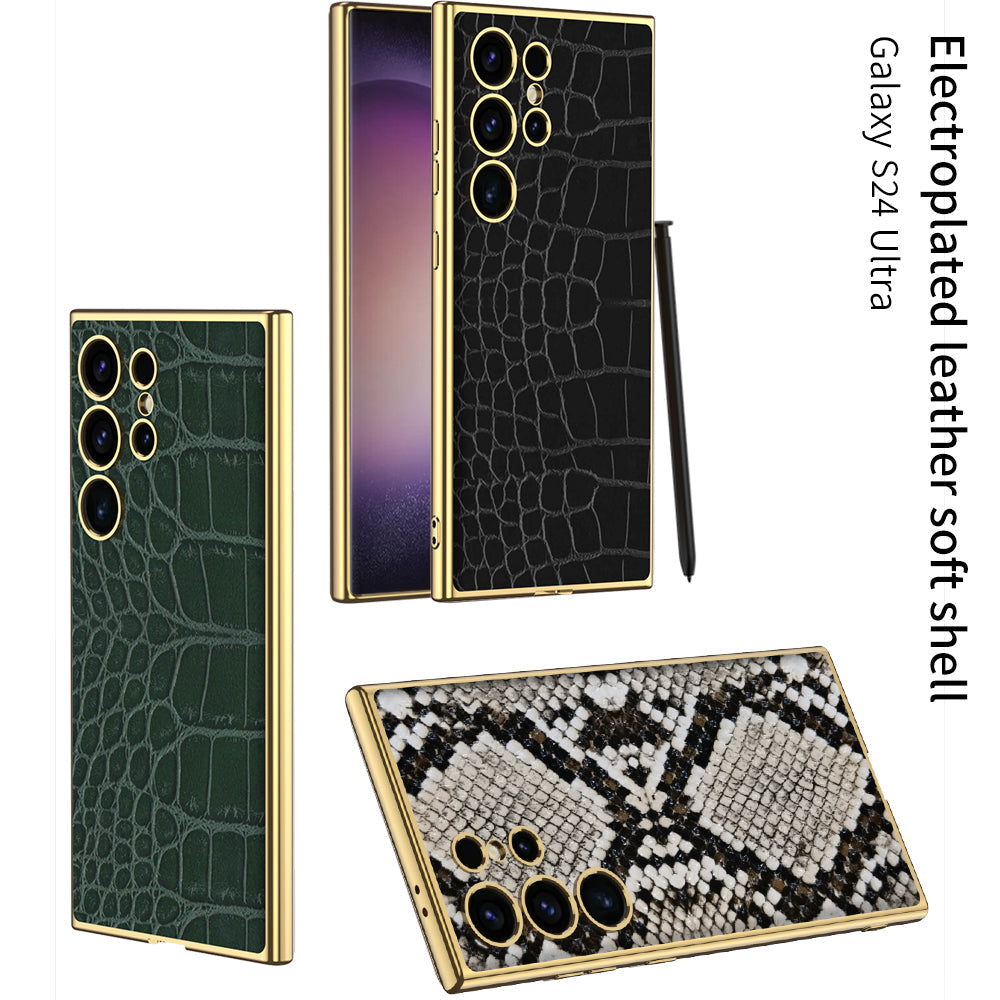 Luxury Leather Electroplated Protective Phone Case For Samsung Galaxy S24 S23 Ultra Plus