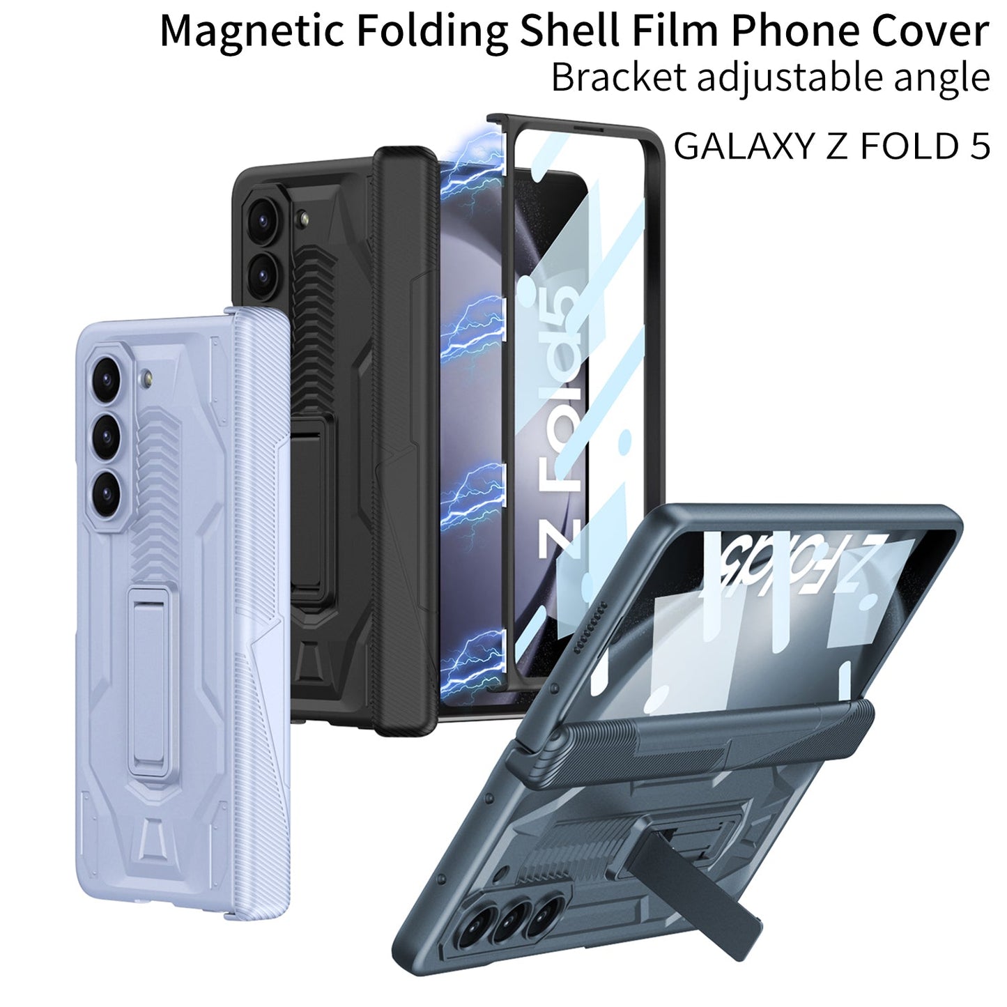 Magnetic Armor All-included Hinge Holder Case With Back Screen Protector For Samsung Galaxy Z Fold5 Fold4 Fold3 - mycasety2023 Mycasety