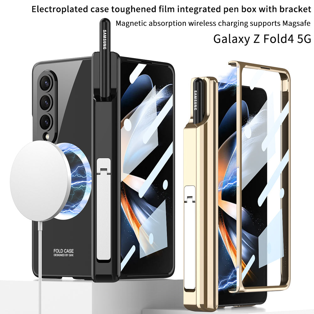 Magnetic Magsafe Wireless Charge Electroplated Pen Box Bracket Phone Case For Samsung Galaxy Z Fold 4 5G - mycasety2023 Mycasety