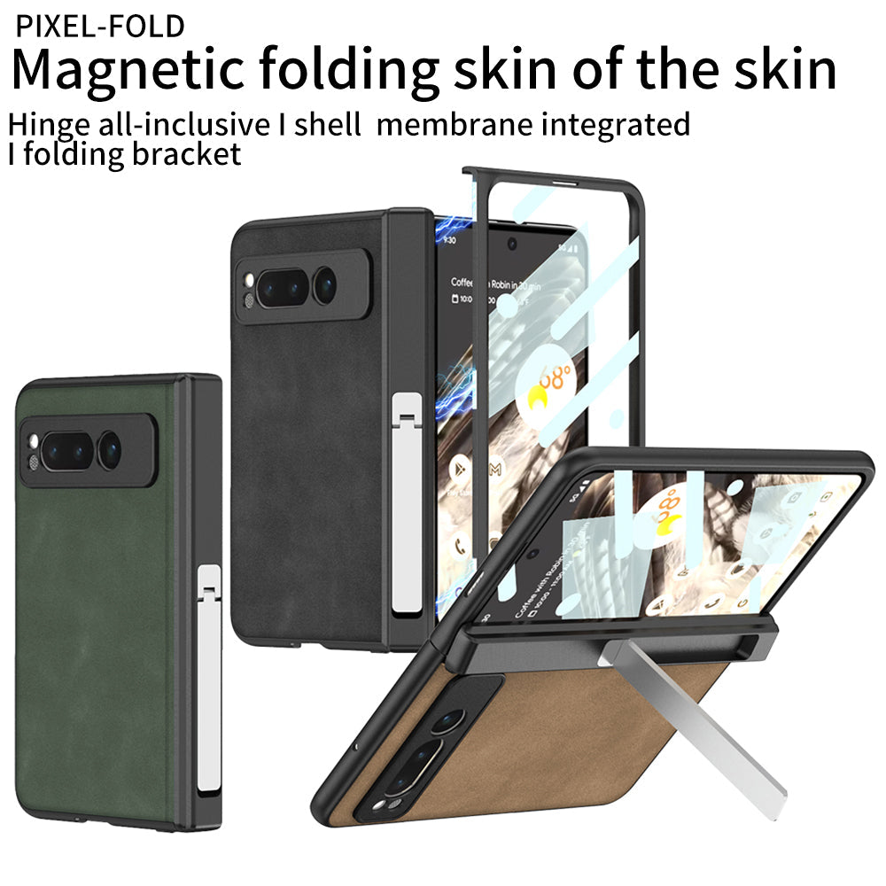 Magnetic Folding Hinge All-inclusive Leather Case With Tempered Film For Google Pixel Fold With Damped folding Bracket - mycasety2023 Mycasety