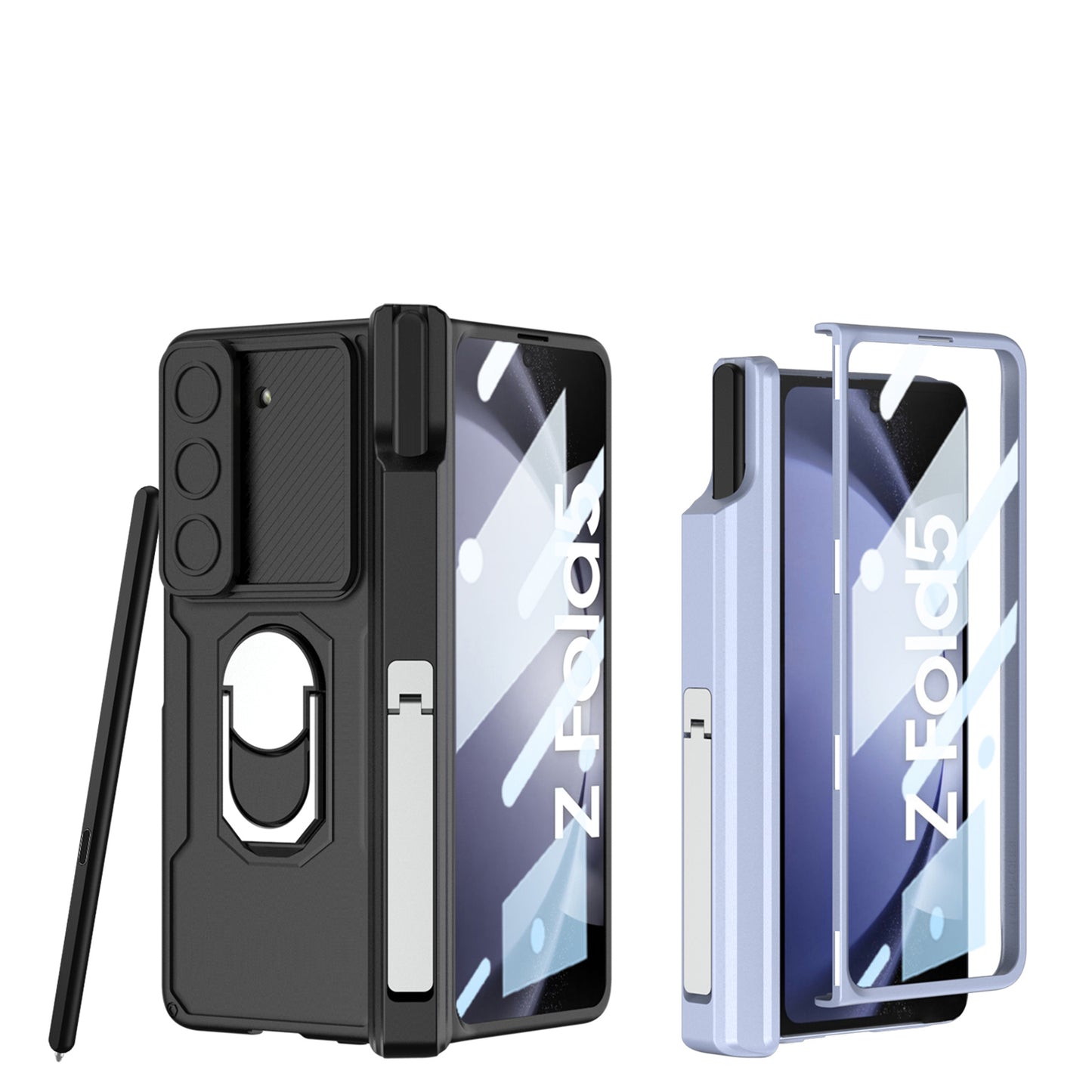 Magnetic Folding Armor Pen Case Slide Lens Cover Film Integrated Case For Samsung Galaxy Z Fold5