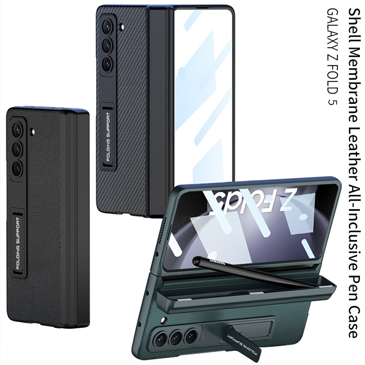 Magnetic Hinge Pen Box Protective Leather Phone Case With Back Screen Glass For Samsung Galaxy Z Fold 5/4/3 5G - mycasety2023 Mycasety