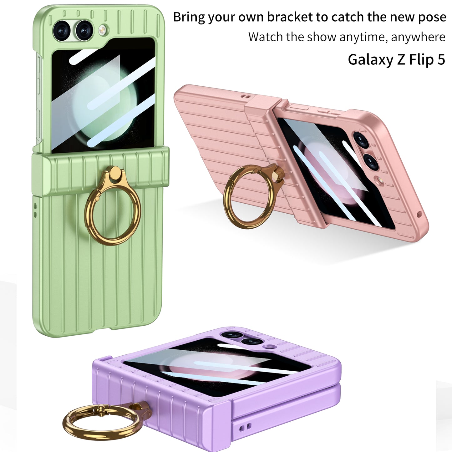 Membrane Integrated suitcase Case With For Samsung Galaxy Z Flip5 With Ring Bracket