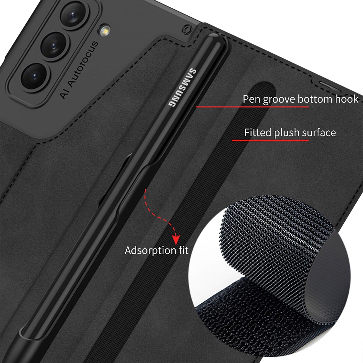 Leather Pen Holder Armor Phone Case With Back Screen Protector For Samsung Galaxy Z Fold5 Fold4 - Mycasety Mycasety