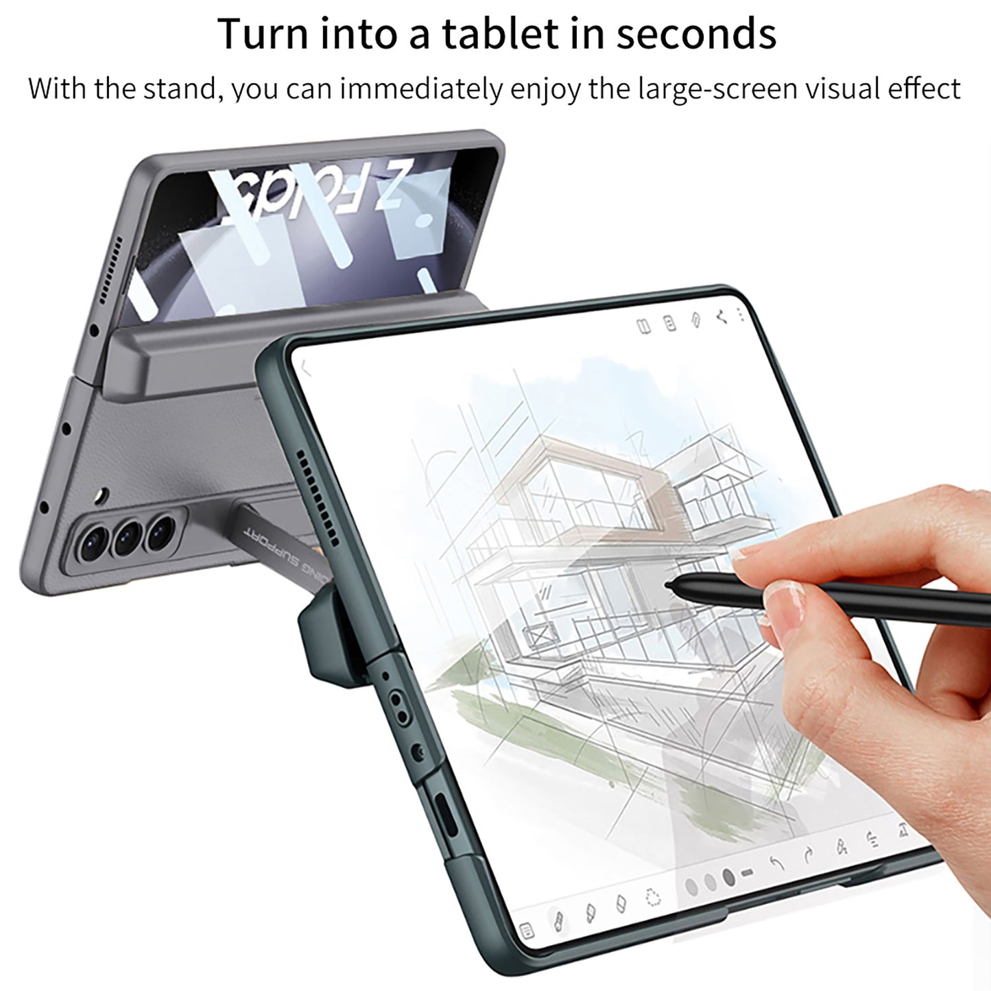 Magnetic Hinge Pen Box Protective Leather Phone Case With Back Screen Glass For Samsung Galaxy Z Fold 5/4/3 5G - mycasety2023 Mycasety