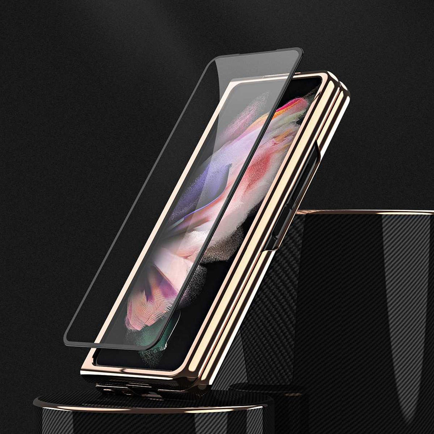 Luxurious Leather Ring Holder Protective Phone Case With Front Protection Film For Samsung Galaxy Z Fold5 Fold4 Fold3 - Mycasety Mycasety