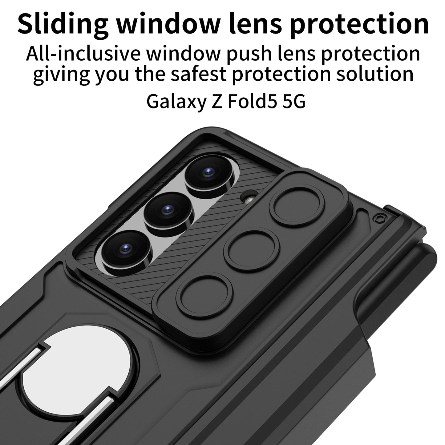 Magnetic Folding Armor Pen Case Slide Lens Cover Film Integrated Case For Samsung Galaxy Z Fold5