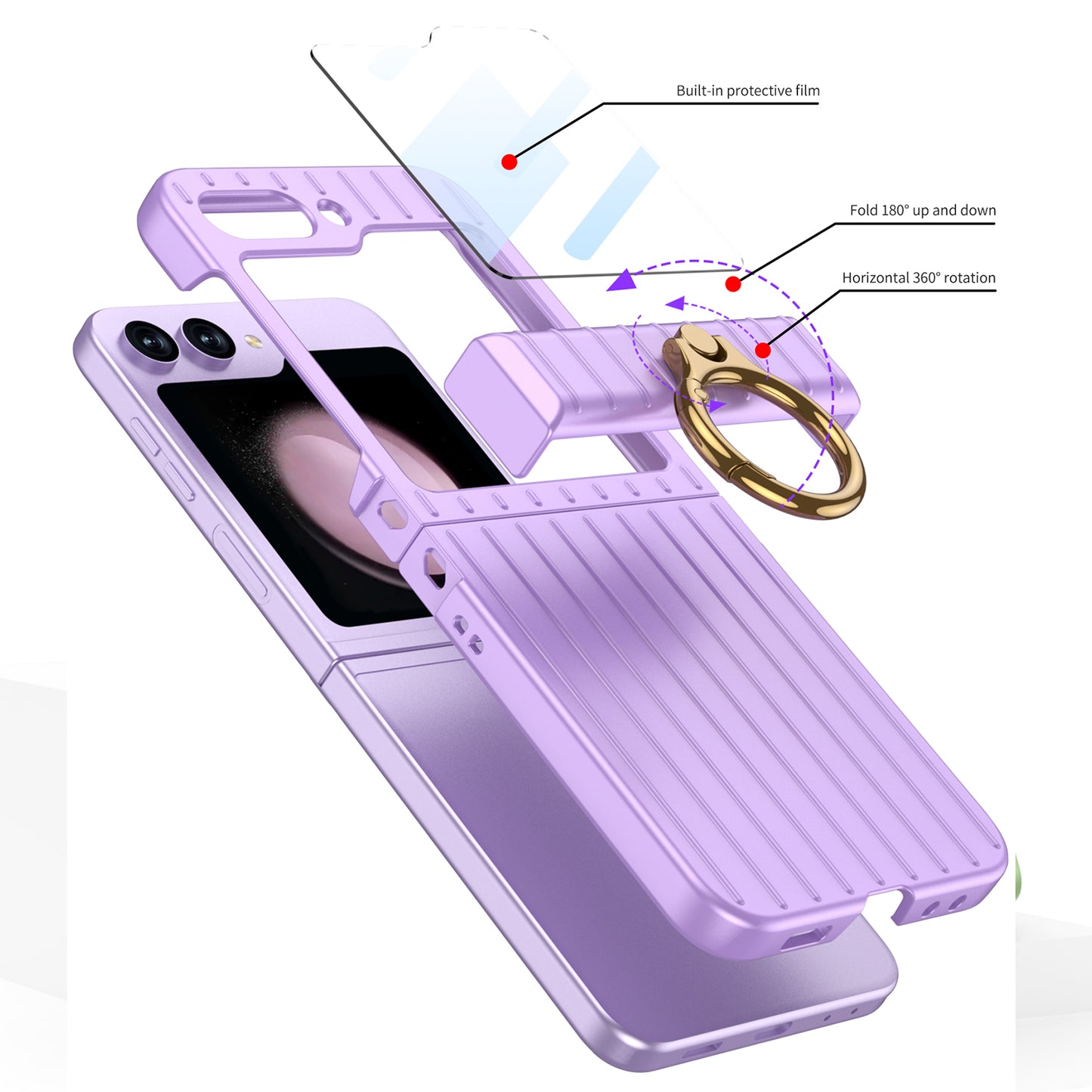 Membrane Integrated suitcase Case With For Samsung Galaxy Z Flip5 With Ring Bracket