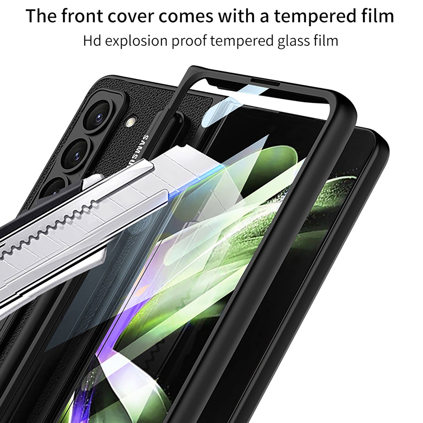 Invisible Bracket S Pen Slot Leather Protective Phone Case With Back Screen Protector For Galaxy Z Fold 5/4/3 5G