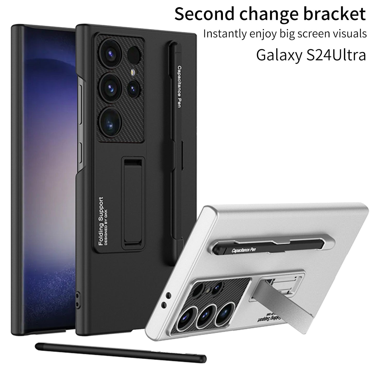 Frosted Invisible Bracket Protective Phone Case With Pen Box & Stylus For Samsung Galaxy S24 S23 Ultra Plus - Mycasety Mycasety