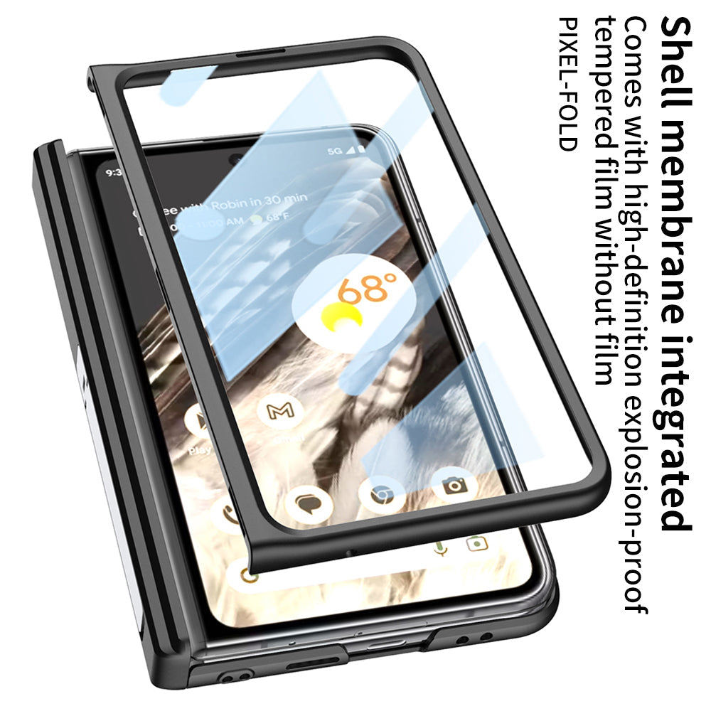 Magnetic All-inclusive Woven Pattern Case With Tempered Film For Google Pixel Fold With Damped Folding Bracket - mycasety2023 Mycasety