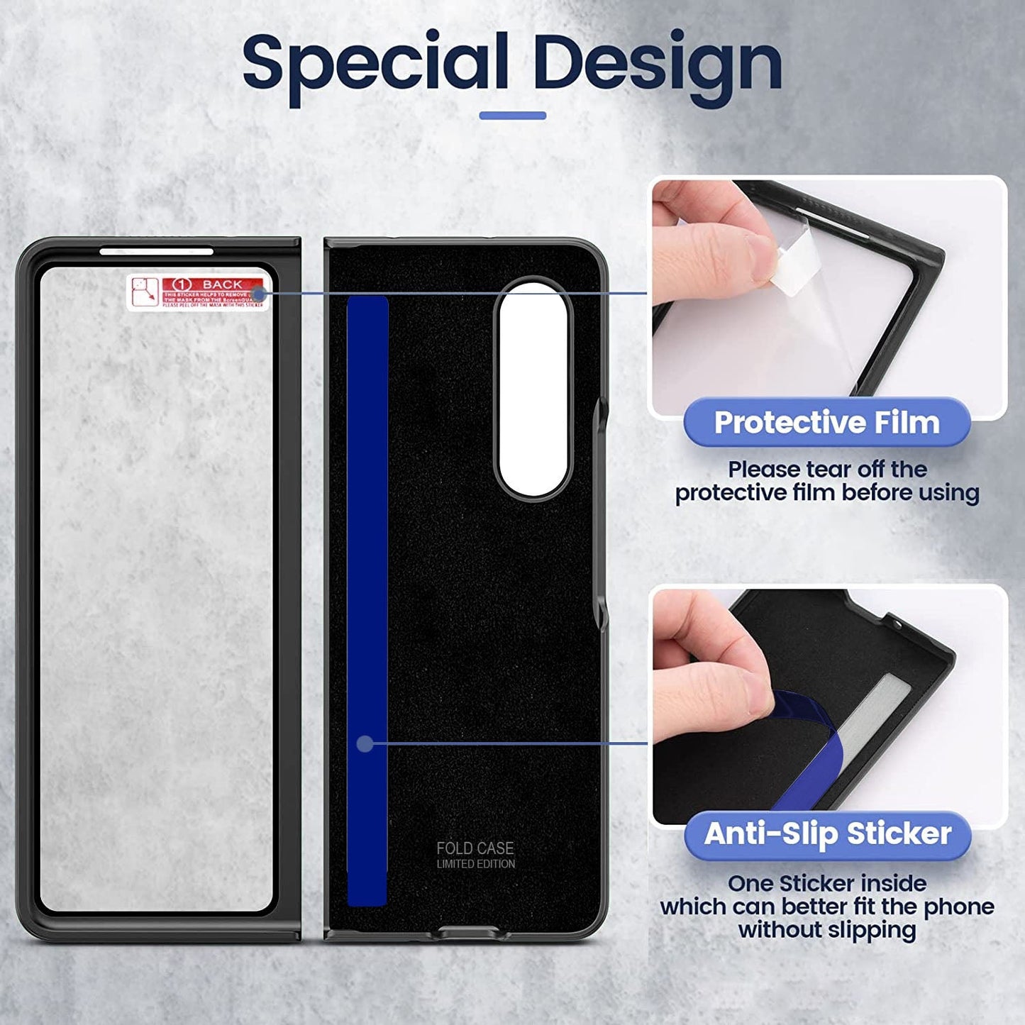 Luxurious Leather Ring Holder Protective Phone Case With Front Protection Film For Samsung Galaxy Z Fold5 Fold4 Fold3 - Mycasety Mycasety