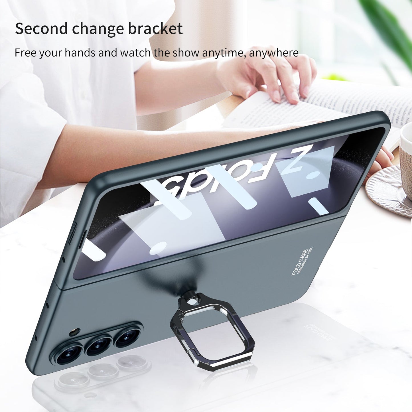 Luxury All-inclusive Ring Holder Phone Case With Back Screen Protector For Galaxy Z Fold 5