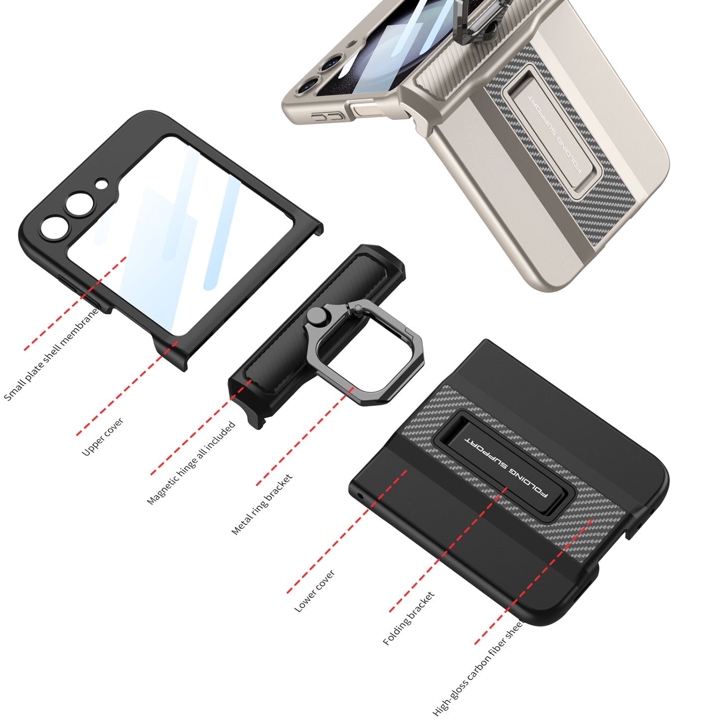 Magnetic Armor Case For Samsung Galaxy Z Flip5 With Easily Folded Bracket