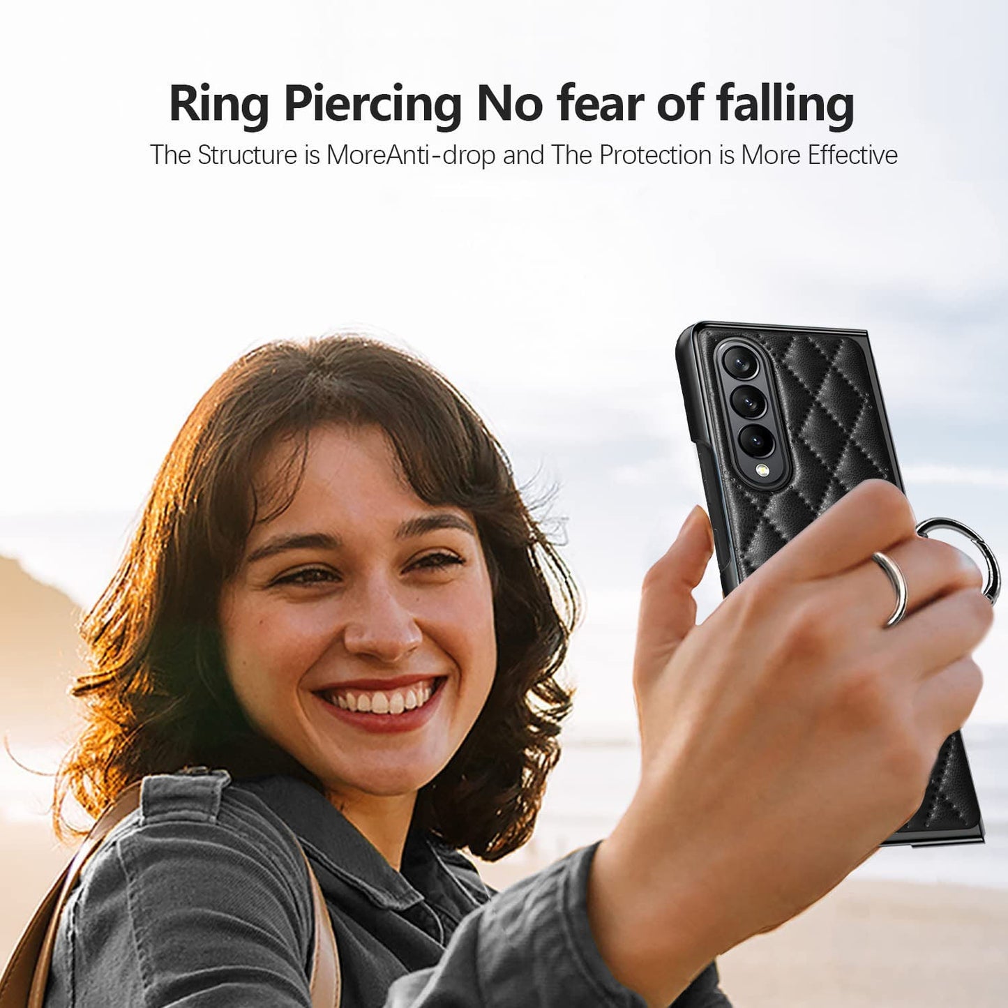 Luxurious Leather Ring Holder Protective Phone Case With Front Protection Film For Samsung Galaxy Z Fold5 Fold4 Fold3 - Mycasety Mycasety