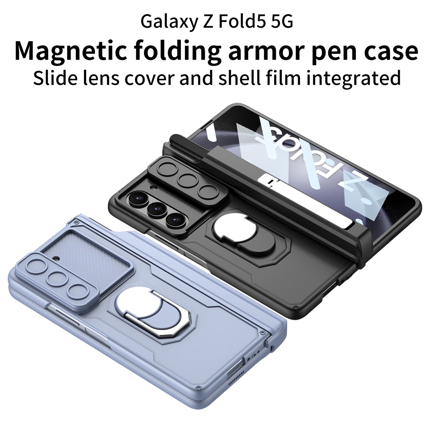 Magnetic Folding Armor Pen Case Slide Lens Cover Film Integrated Case For Samsung Galaxy Z Fold5