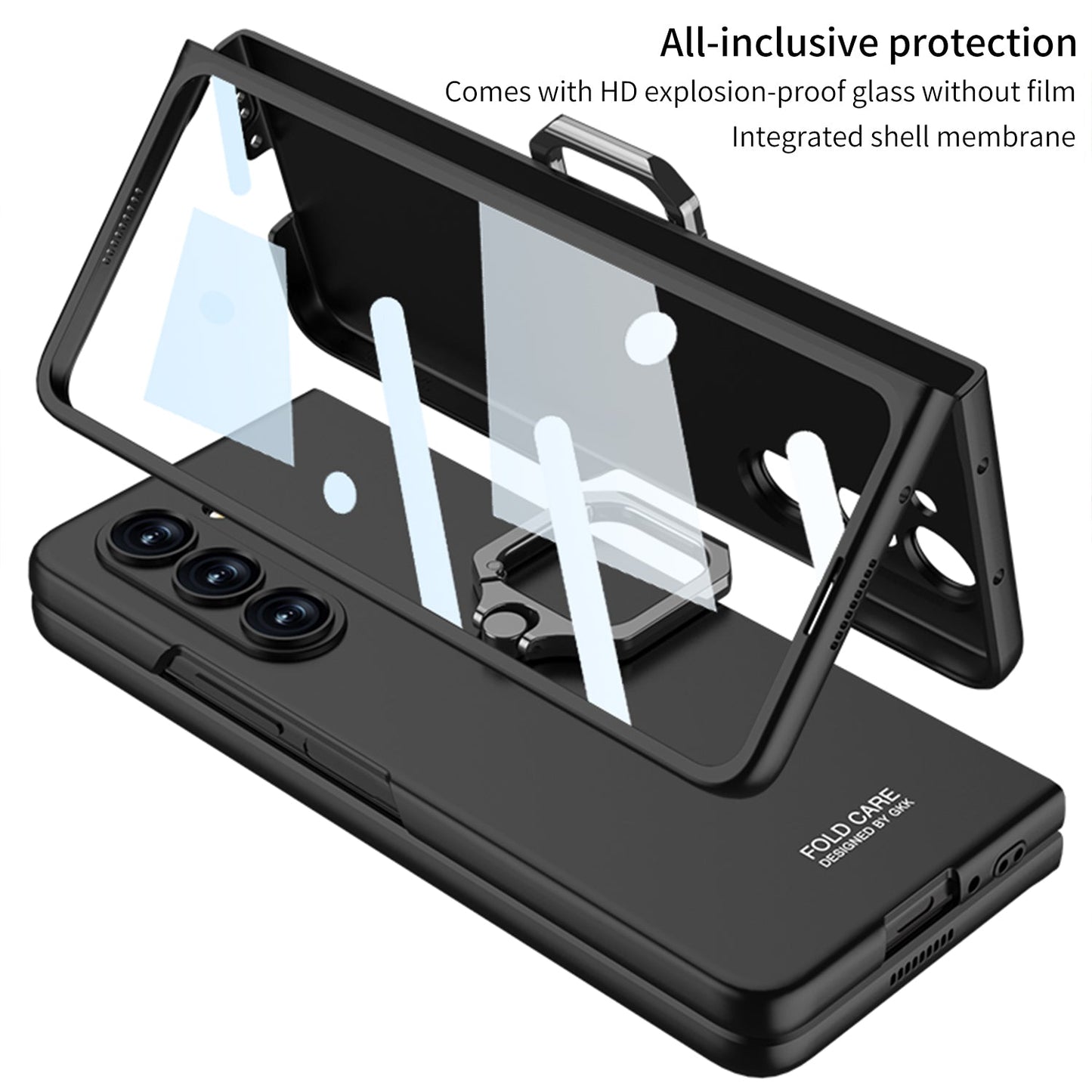 Luxury All-inclusive Ring Holder Phone Case With Back Screen Protector For Galaxy Z Fold 5