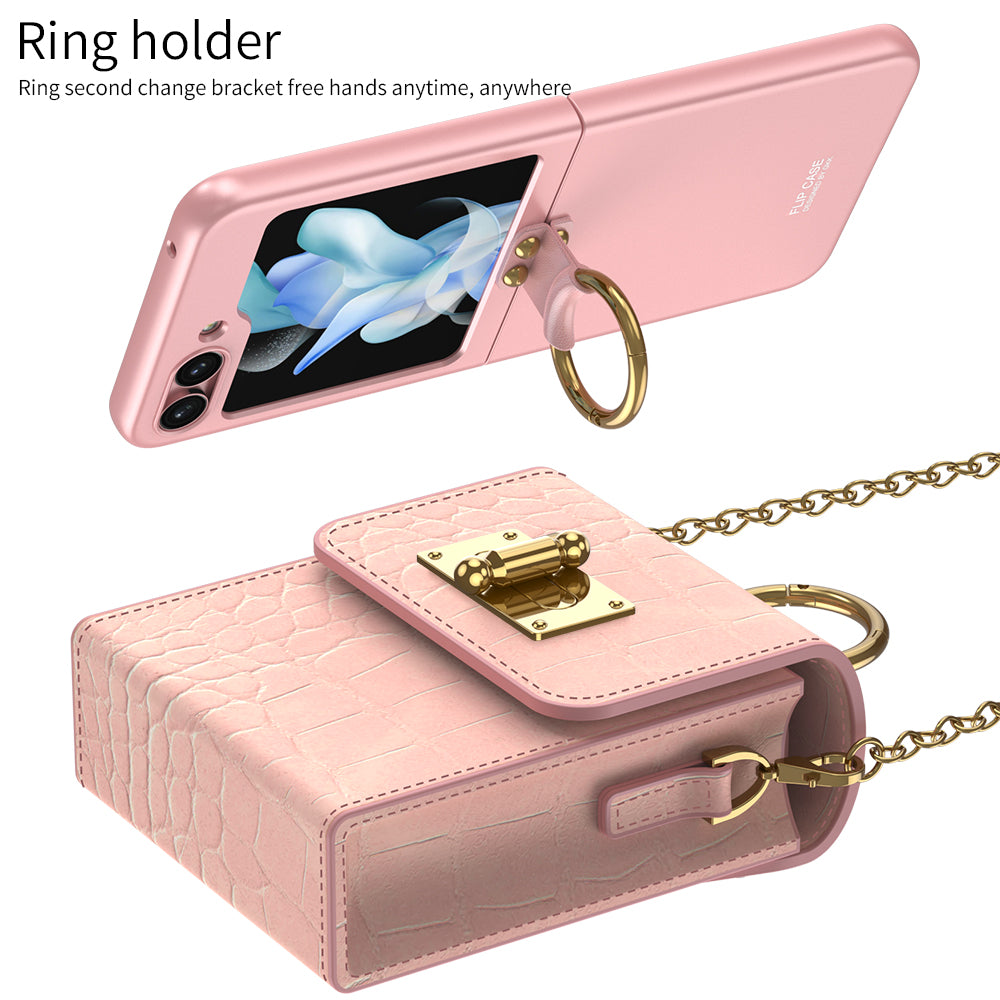Leather Pattern Mini Backpack Shoulder Case For Samsung Flip5 Flip4 Flip3