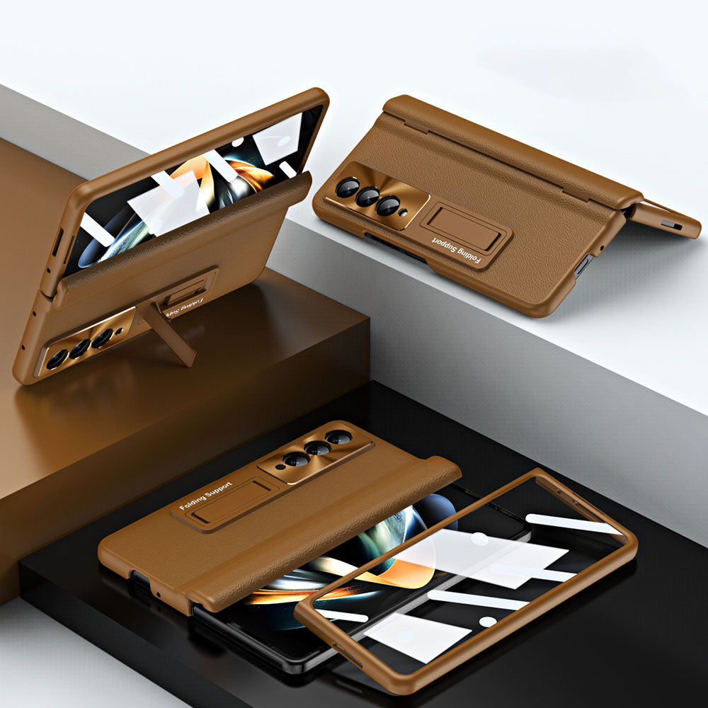 Central Axis With Pen Folding Anti-Fall Shell Film Integrated Leather Phone Case For Samsung Galaxy fold4 fold3 5G - Mycasety Mycasety