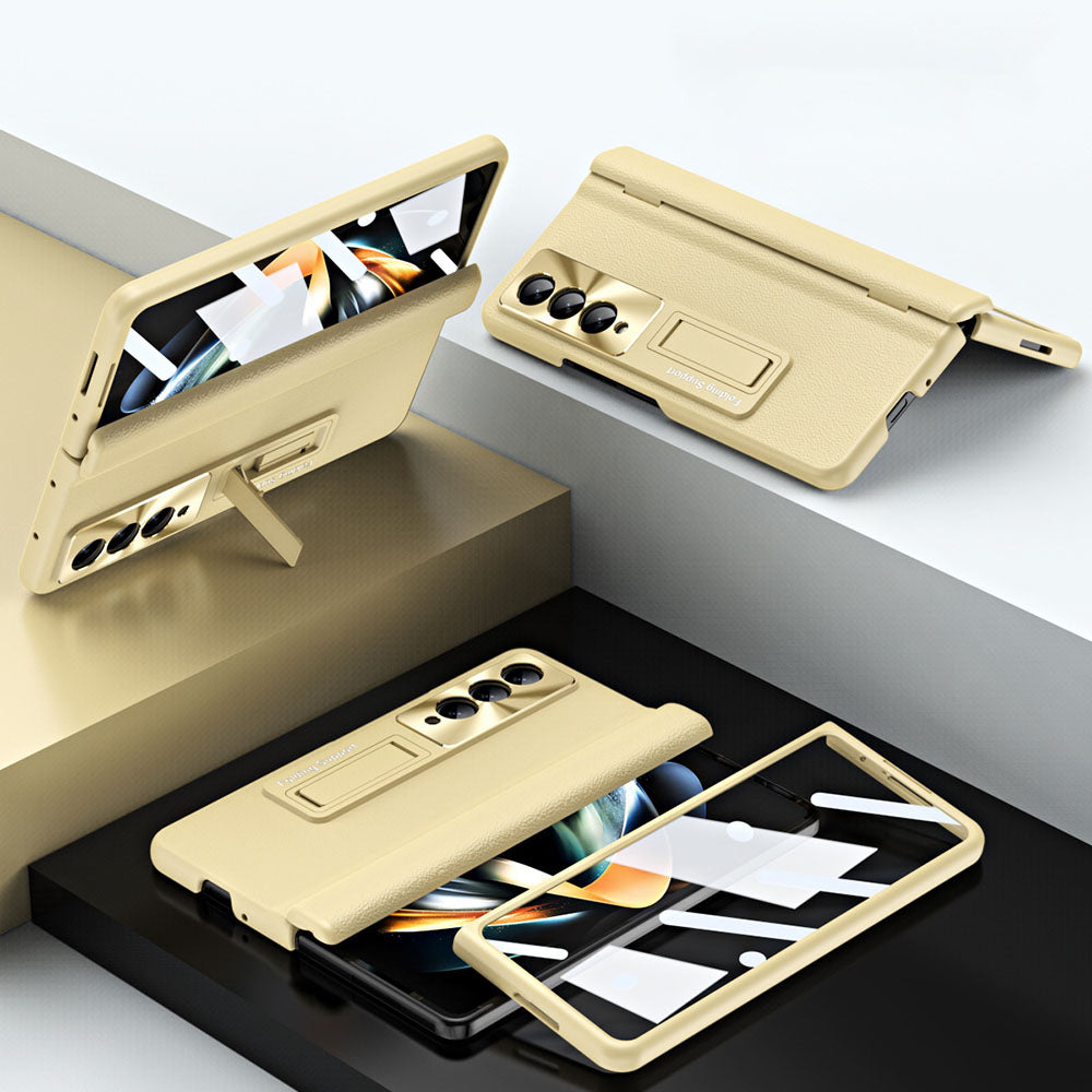 Central Axis With Pen Folding Anti-Fall Shell Film Integrated Leather Phone Case For Samsung Galaxy fold4 fold3 5G - Mycasety Mycasety