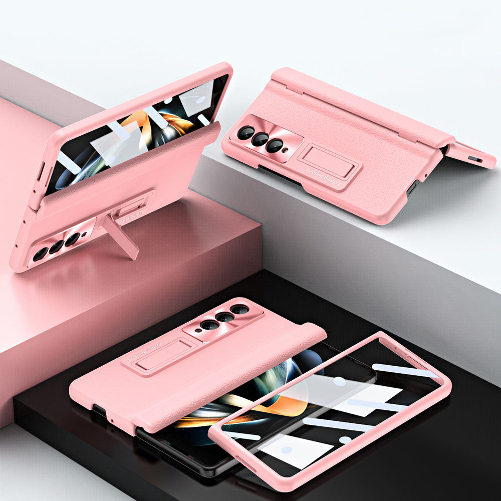 Central Axis With Pen Folding Anti-Fall Shell Film Integrated Leather Phone Case For Samsung Galaxy fold4 fold3 5G - Mycasety Mycasety