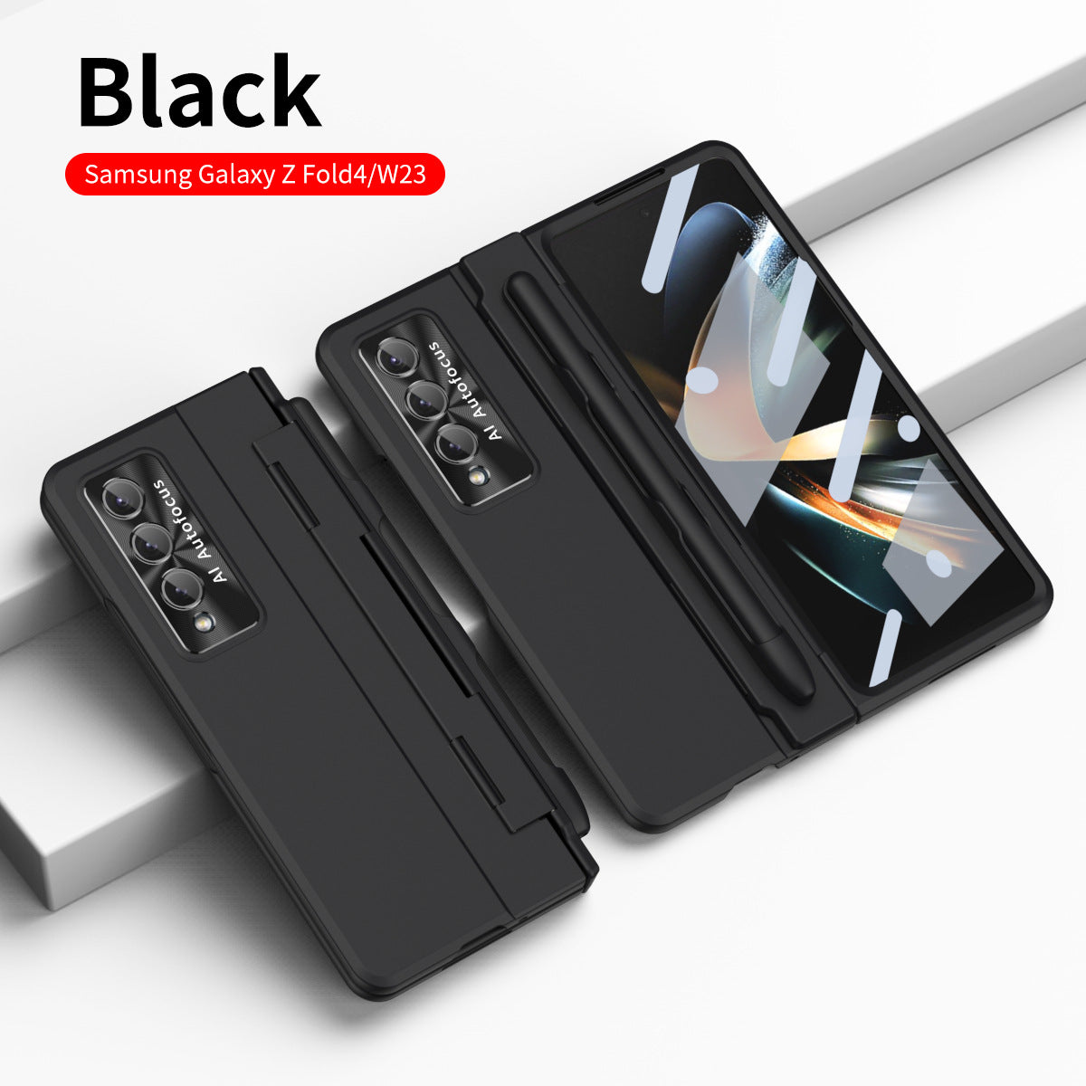 Enhanced Version of Armor Hinge Folding Shell Case For Samsung Galaxy Z Fold3 Fold4 5G With S-Pen Slot & Stylus - Mycasety Mycasety