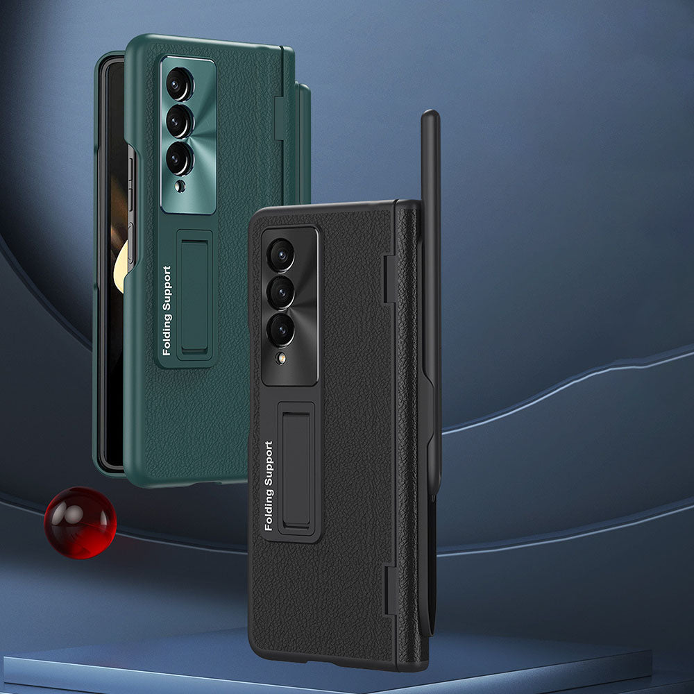 Central Axis With Pen Folding Anti-Fall Shell Film Integrated Leather Phone Case For Samsung Galaxy fold4 fold3 5G - Mycasety Mycasety