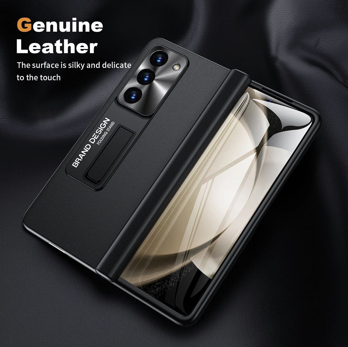 Magnetic Holder Protective Leather Phone Case With Front Protection Film For Galaxy Z Fold5 Fold4 Fold3