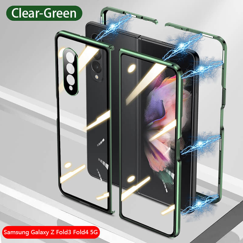 Samsung Galaxy Z Fold5 Fold4 Fold3 Magnetic Double-Sided Protection Tempered Glass Aluminum Frame Phone Case - mycasety2023 Mycasety
