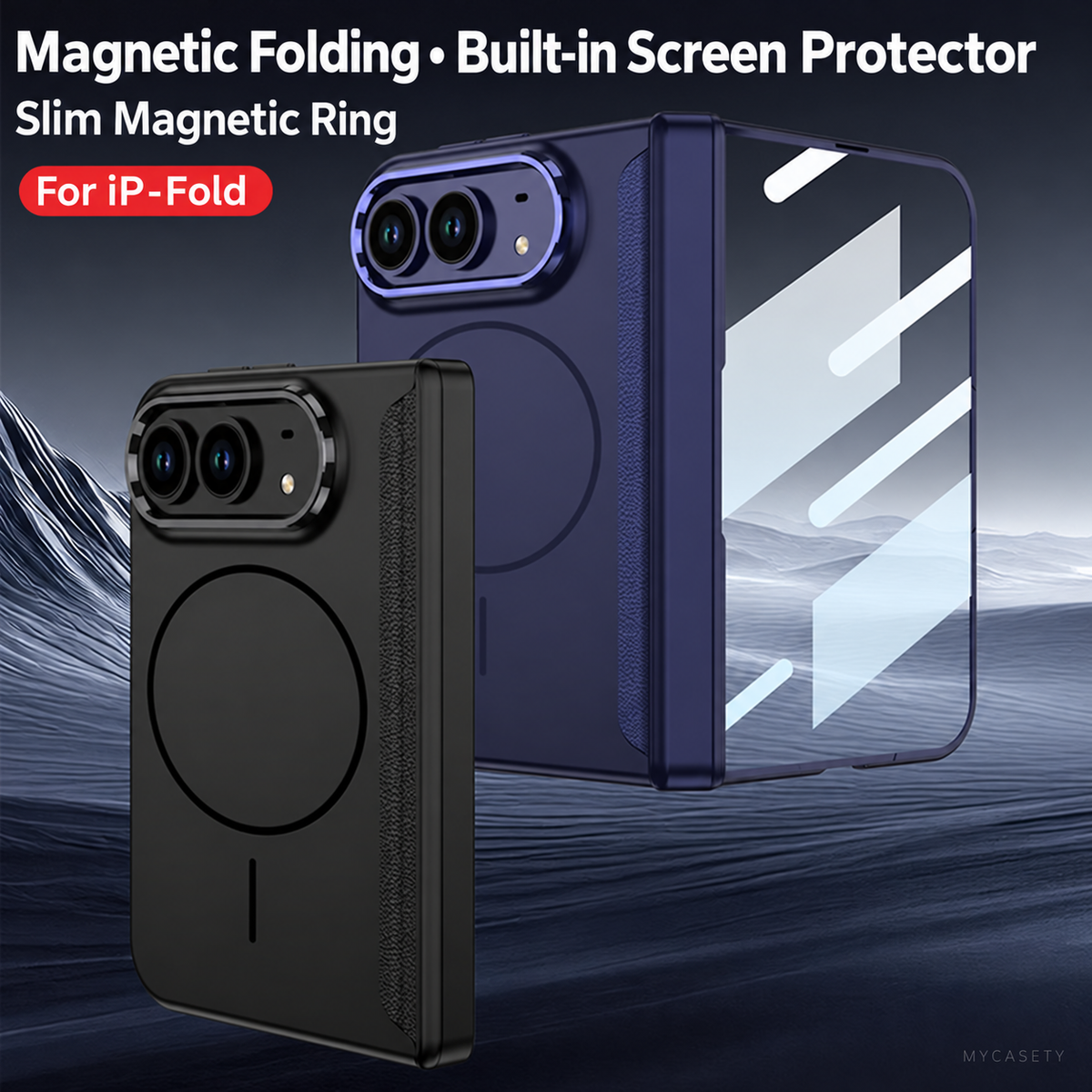 iPhone Duo - Magnetic Hinge Protection Business Cover Built-in Tempered Glass Film & Magnetic Ring