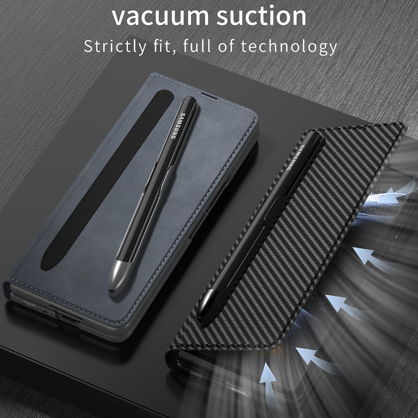 Leather Pen Holder Armor Phone Case With Back Screen Protector For Samsung Galaxy Z Fold5 Fold4 - Mycasety Mycasety