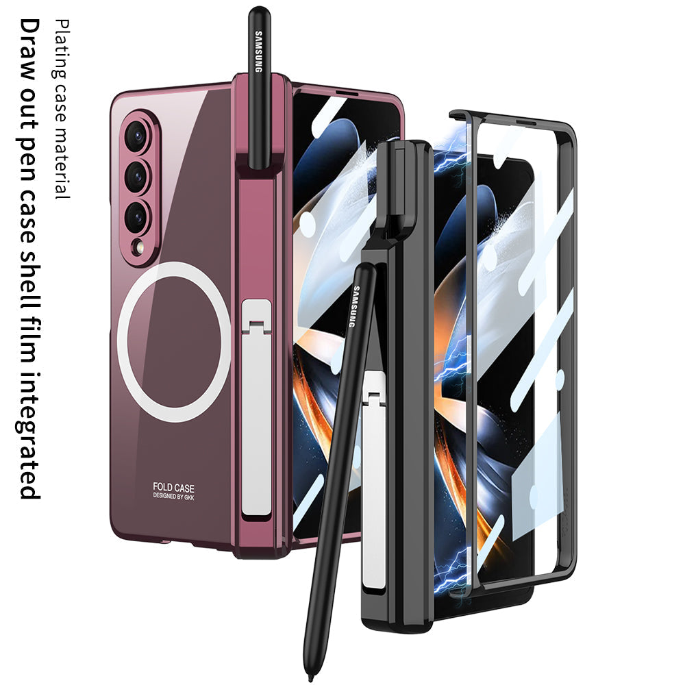 Magnetic Magsafe Wireless Charge Electroplated Pen Box Bracket Phone Case For Samsung Galaxy Z Fold 4 5G - mycasety2023 Mycasety