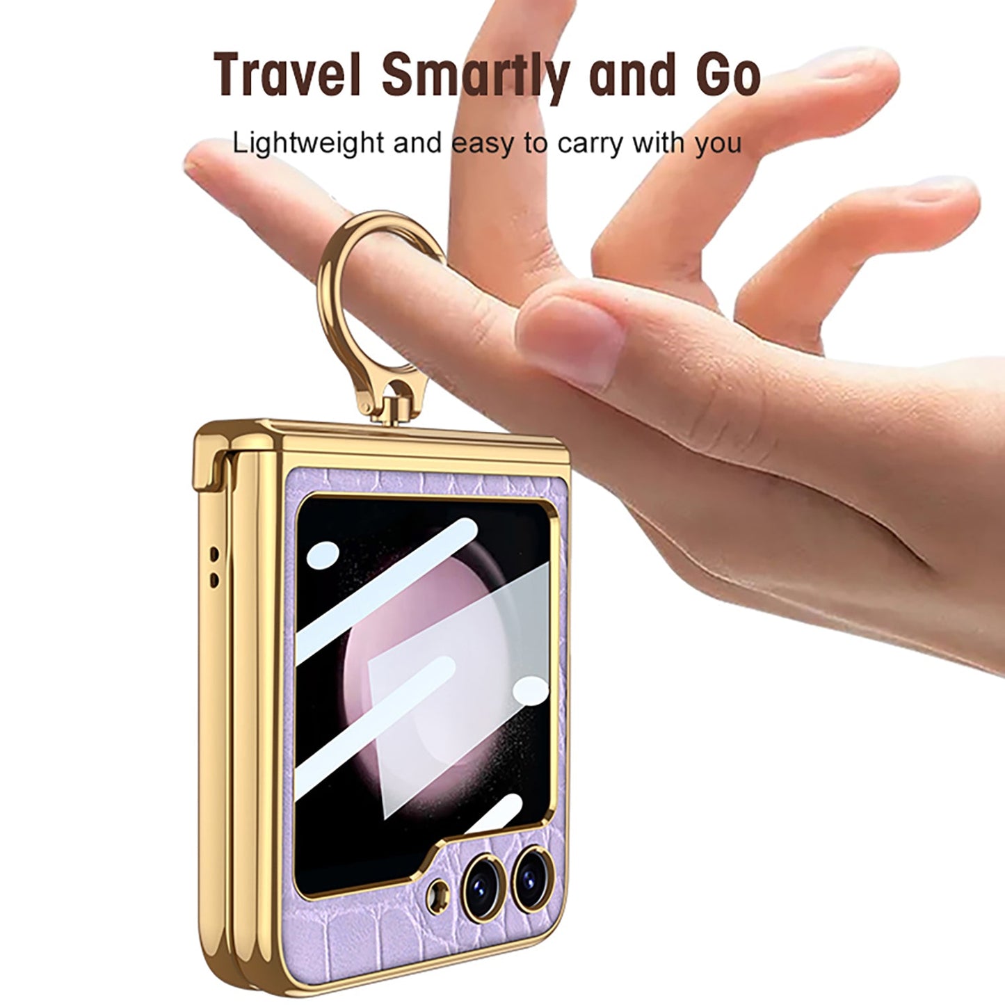 Electroplated Leather Magnetic Hinge Ring Holder Case For Samsung Galaxy Z Flip5 Flip4 Flip3 With Front Protection Film - Mycasety Mycasety