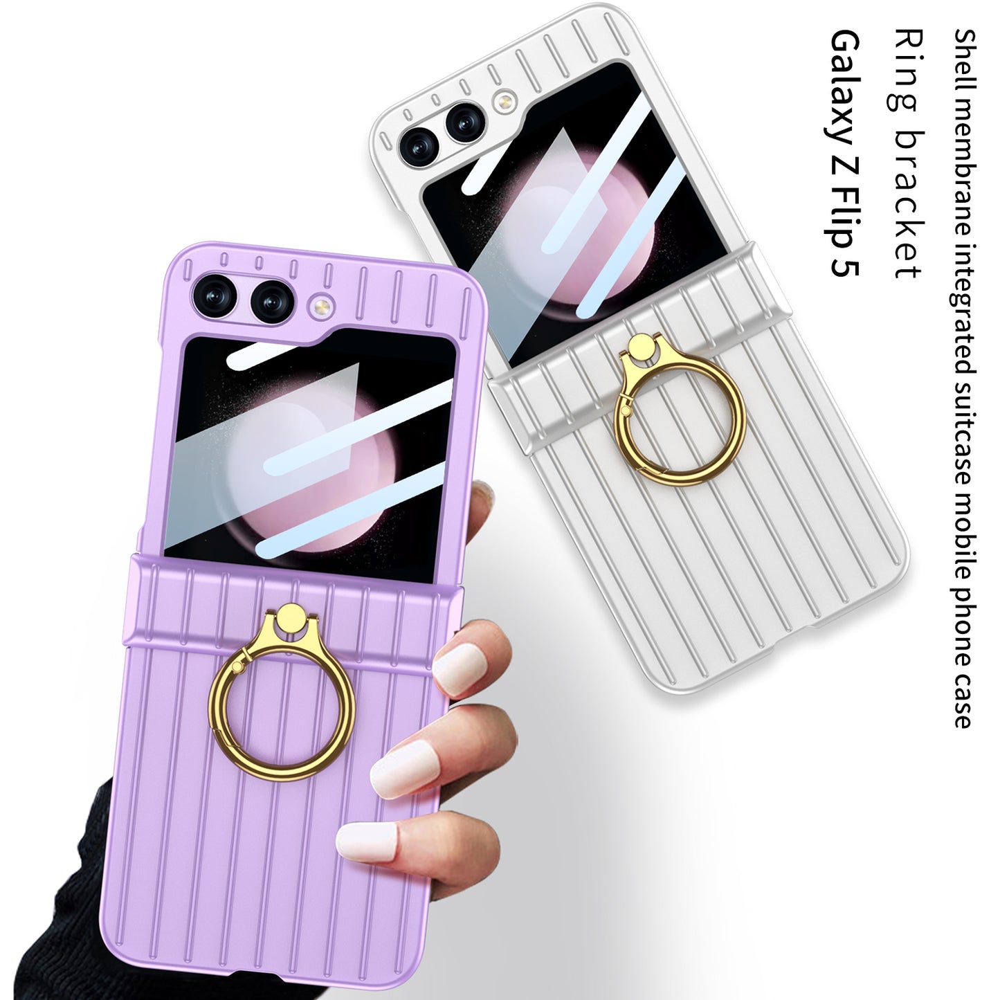 Membrane Integrated suitcase Case With For Samsung Galaxy Z Flip5 With Ring Bracket