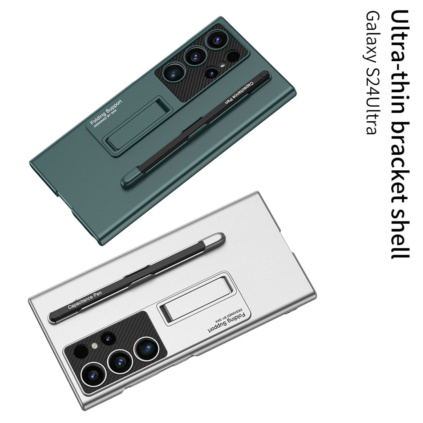 Frosted Invisible Bracket Protective Phone Case With Pen Box & Stylus For Samsung Galaxy S24 S23 Ultra Plus - Mycasety Mycasety