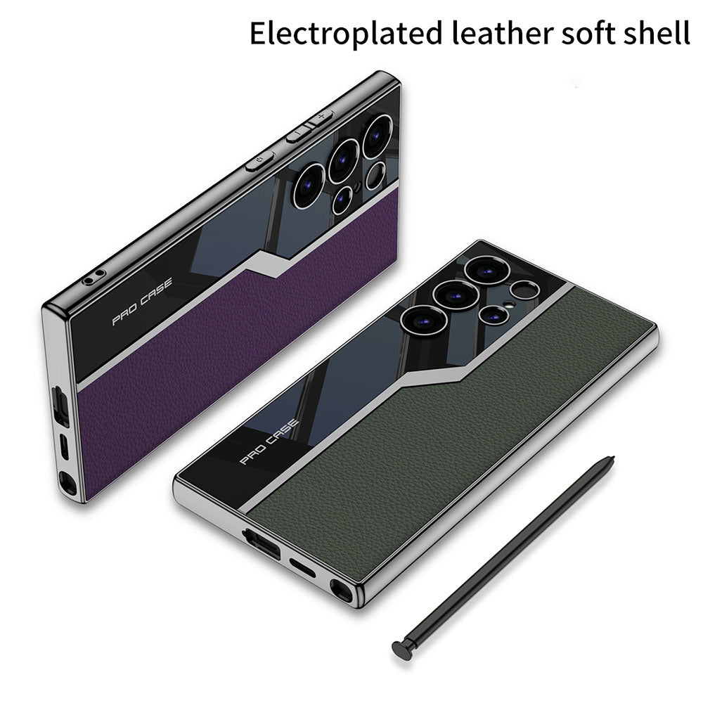 Electroplated Leather Anti-fall Protective Phone Case For Galaxy S25 S24 S23 Ultra Plus