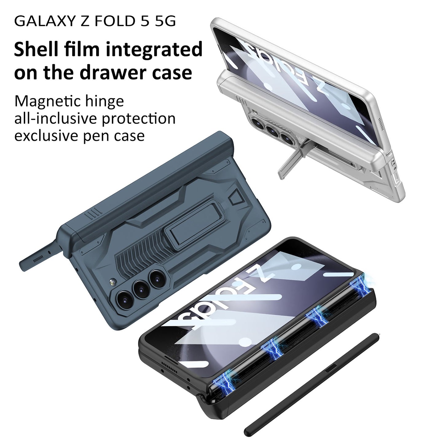 Armor All-included Magnetic Hinge Slide Pen Case Holder Phone Case With Back Screen Protector For Samsung Galaxy Z Fold3 Fold4 Fold5 - Mycasety Mycasety