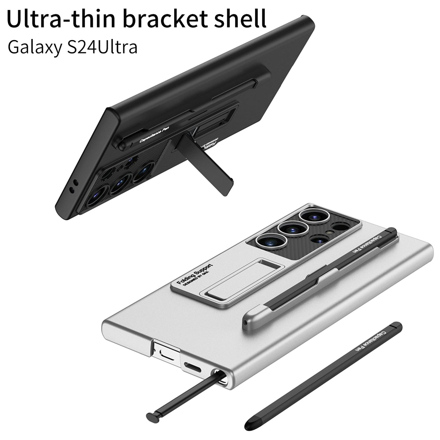 Frosted Invisible Bracket Protective Phone Case With Pen Box & Stylus For Samsung Galaxy S24 S23 Ultra Plus - Mycasety Mycasety