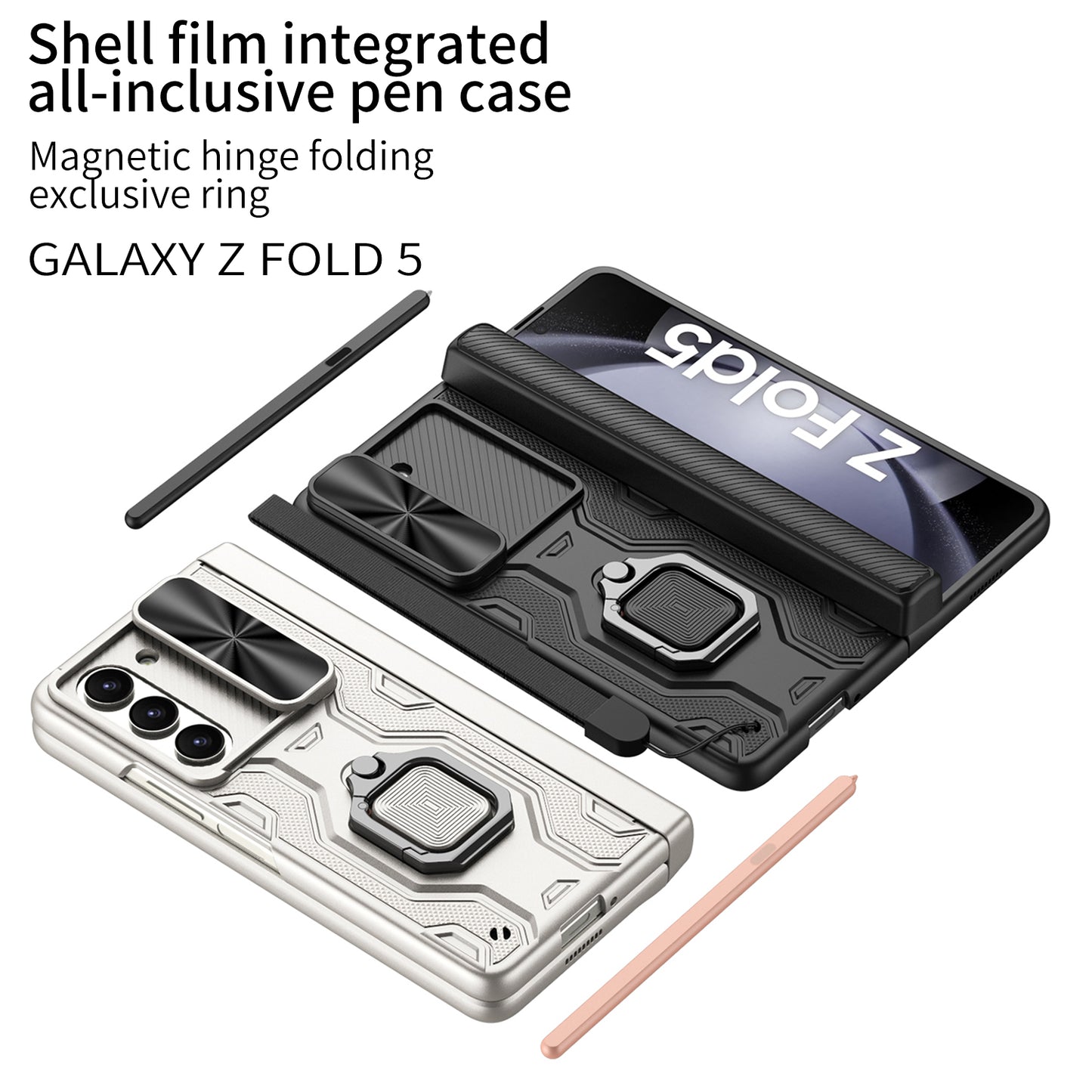 Magnetic Samsung Fold5 folding Case With Stand Camera Window Protection