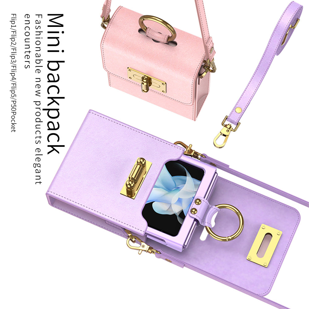 Delicate Leather Cross-body Bakckpack Bag Case For Samsung Galaxy Z Flip3 Flip4 Flip5