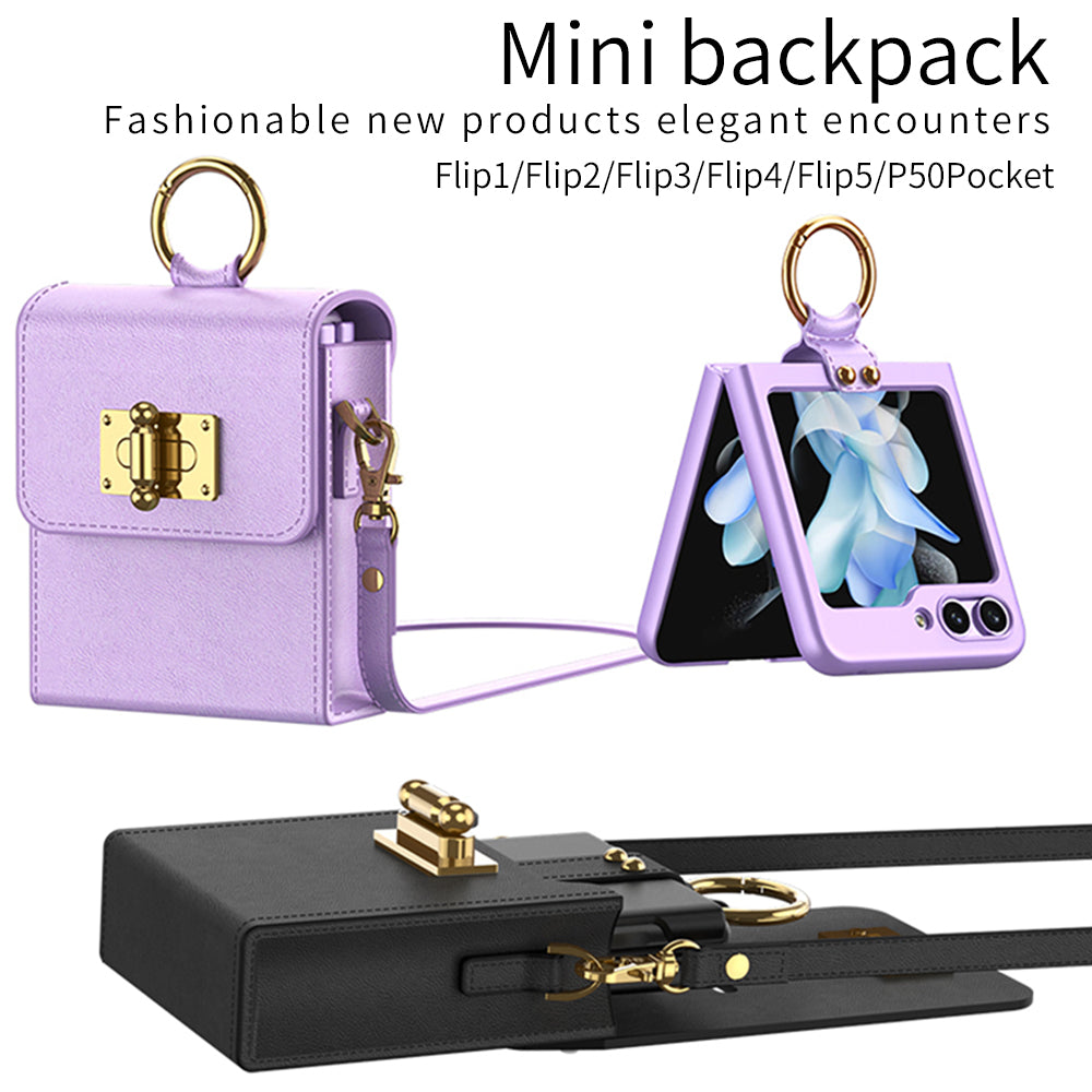 Delicate Leather Cross-body Bakckpack Bag Case For Samsung Galaxy Z Flip3 Flip4 Flip5