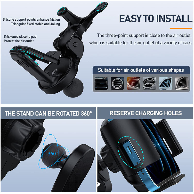 Automatic Clamping Car Wireless Charger for Samsung Galaxy Z Fold 3 2 Note20 S22 S21 S20 iPhone 13 12 11 XS Max Air Vent Mount Phone Holder - Mycasety Mycasety