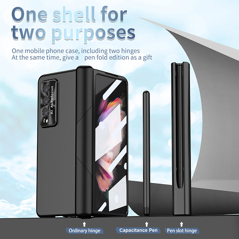 Luxury Magnetic Hinge Pen Holder Full Protection Case For Samsung Galaxy Z Fold3 Fold4 5G With Tempered Glass Film - Mycasety Mycasety