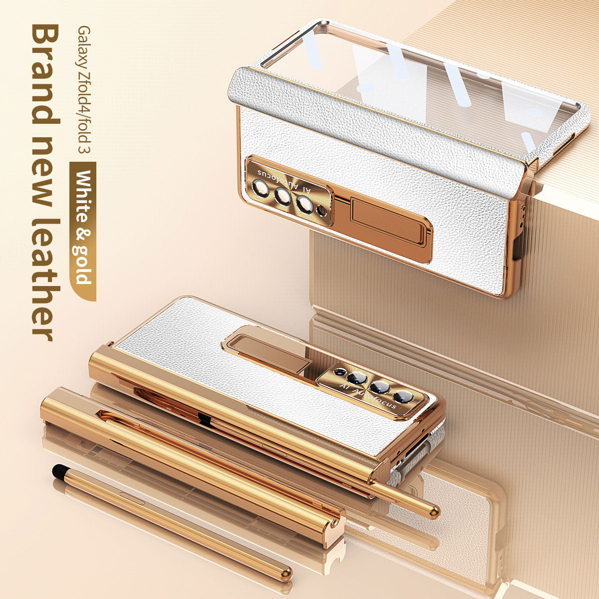Aluminum Alloy Frame Magnetic Bracket All-Inclusive Electroplating Leather Cover For Samsung Galaxy Z Fold3 Fold4 Fold5 - Mycasety Mycasety