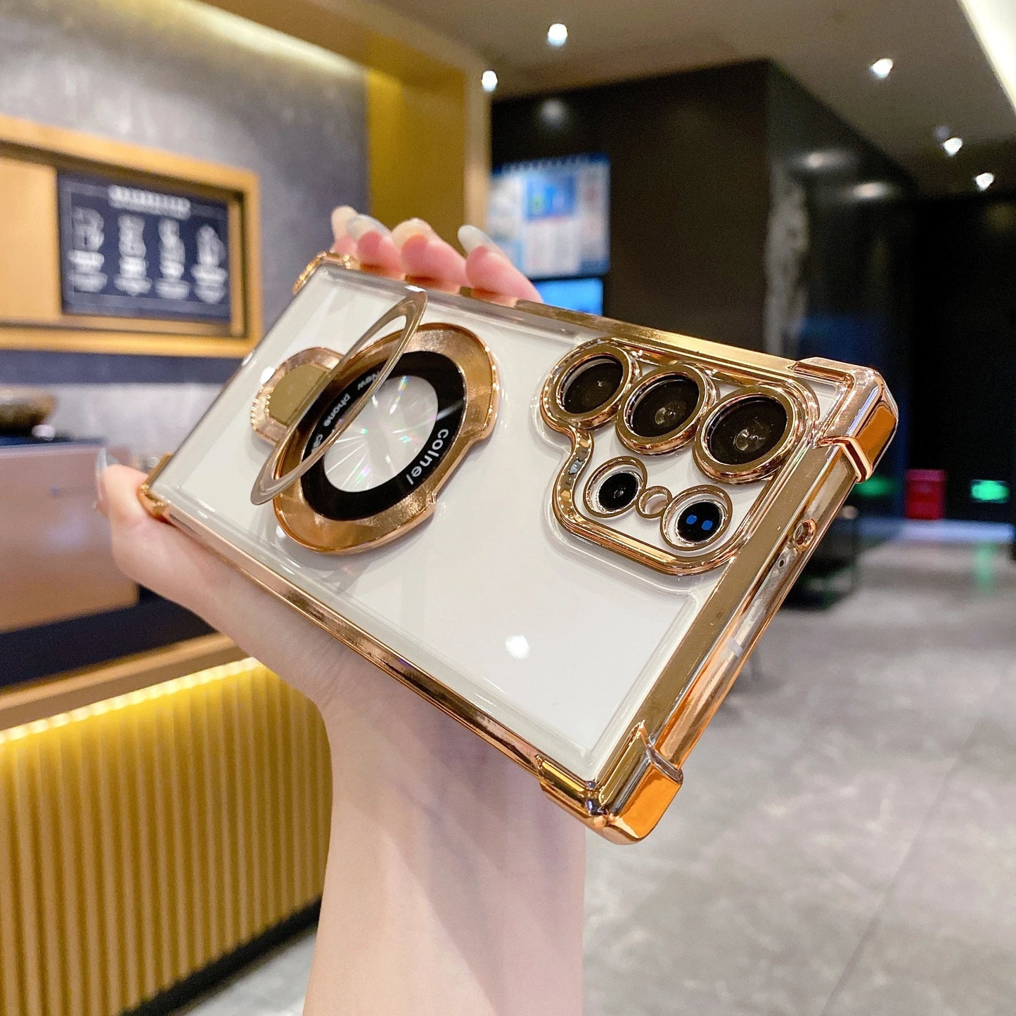 Galaxy Electroplated Magnetic Bracket Anti-fall Phone Case With Lens Glass Proetector