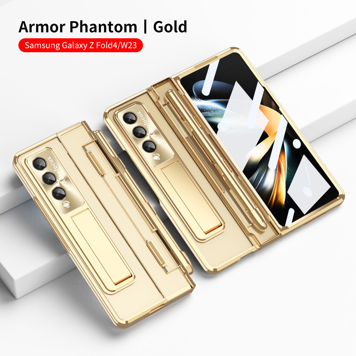 Armor Hinge Folding Magnetic Bracket Shell Case For Samsung Galaxy Z Fold3 Fold4 5G With S-Pen Slot & Stylus - Mycasety Mycasety