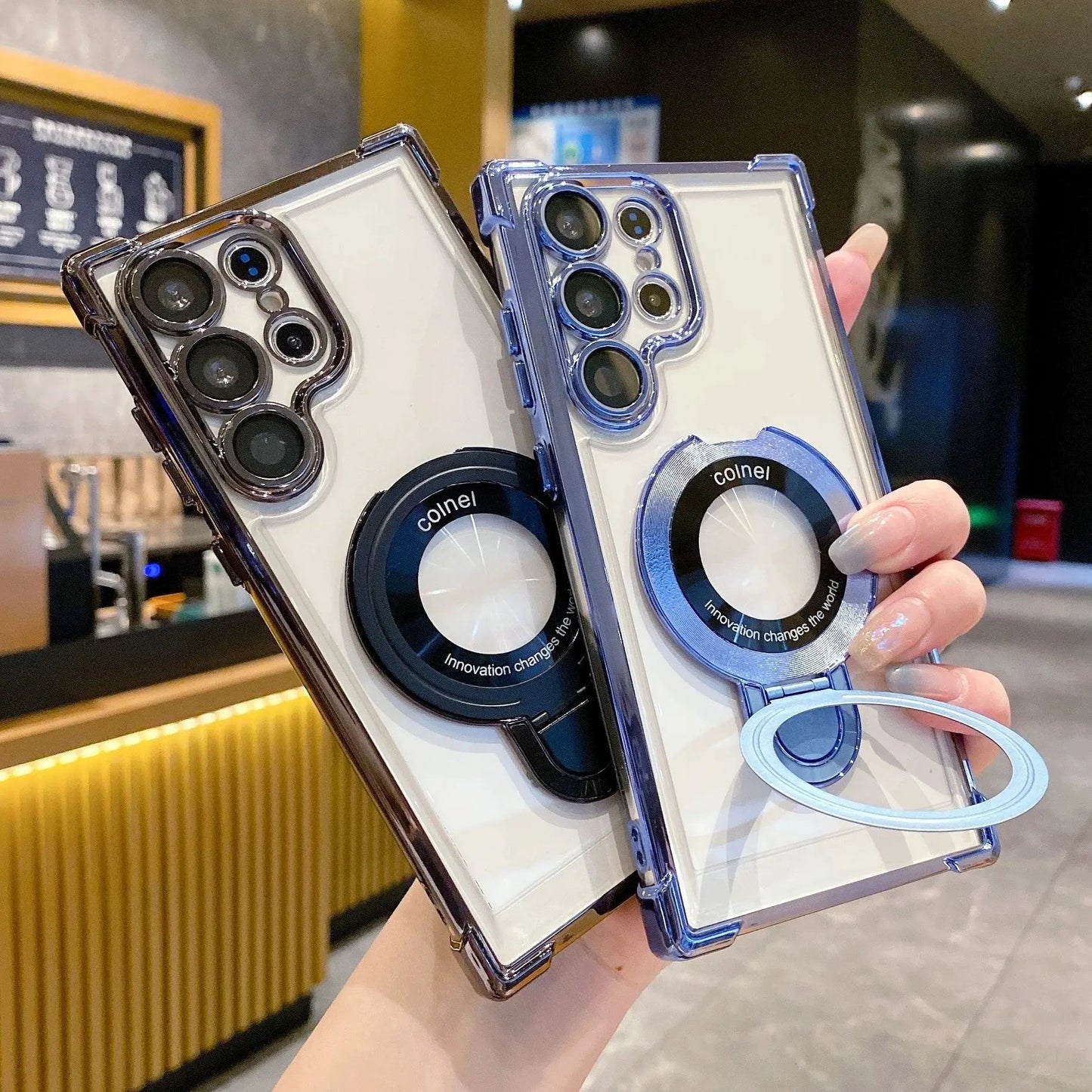 Galaxy Electroplated Magnetic Bracket Anti-fall Phone Case With Lens Glass Proetector