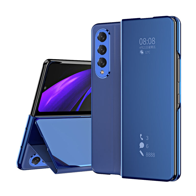Smart Mirror Clear View Flip Case Luxury Magnetic Leather Kickstand Shockproof Cover For Samsung Galaxy Z Fold3 Fold4 Fold5 - Mycasety Mycasety