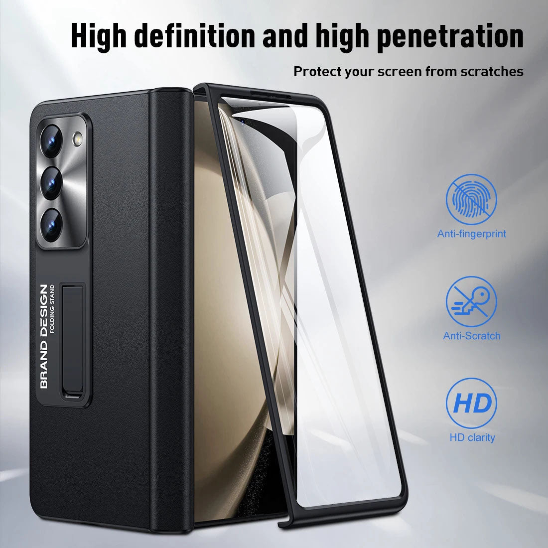 Magnetic Holder Protective Leather Phone Case With Front Protection Film For Galaxy Z Fold5 Fold4 Fold3
